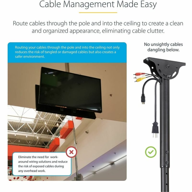 StarTech.com Dual TV Ceiling Mount, Back-to-Back Hanging Dual Screen VESA Pole Mount for 32"-75" TVs - Height Adjustable Telescopic Pole - Thumbnail 3