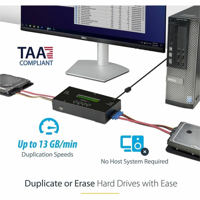 StarTech.com 1:1 Standalone Hard Drive Duplicator and Eraser, SAS/SATA HDD/SSD Cloner/Copier and Disk Eraser/Sanitizer/Wiper, Toolless - Thumbnail 2