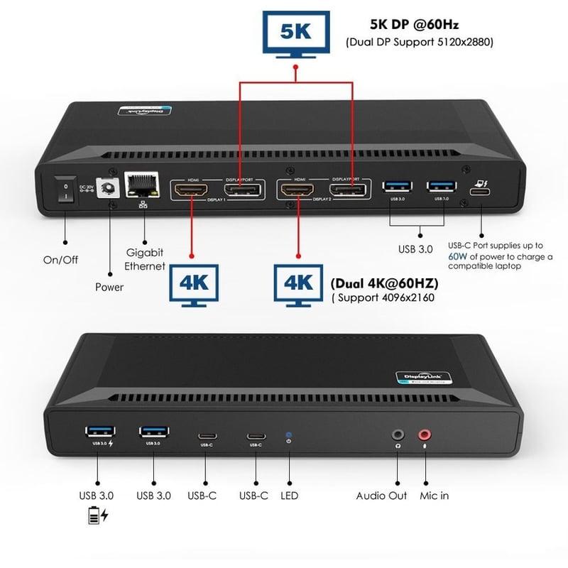 4XEM USB-C Dual 4K with Power Delivery Universal Docking Station - Thumbnail 3