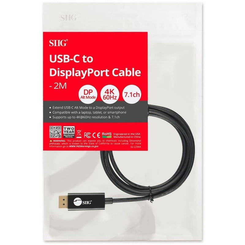 SIIG USB-C to DisplayPort Active Cable 4K 60Hz HDR - 2M - Thumbnail 3