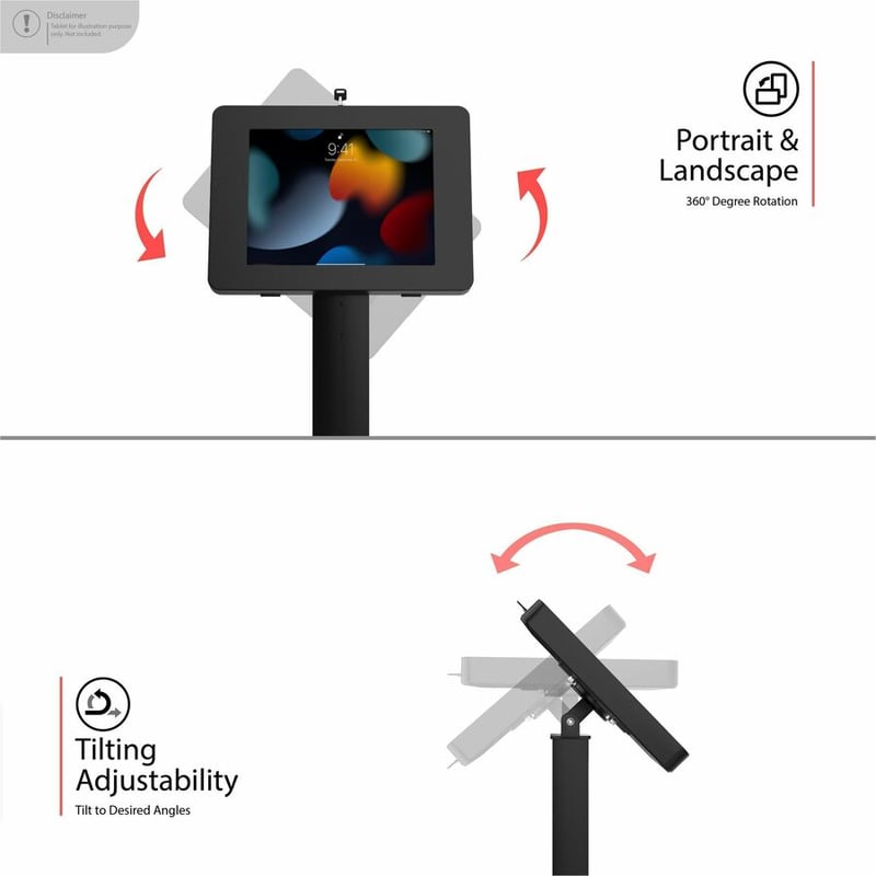 CTA Digital Premium Thin Profile Floor stand w/ Small Universal Security Enclosure (Black) - Thumbnail 3