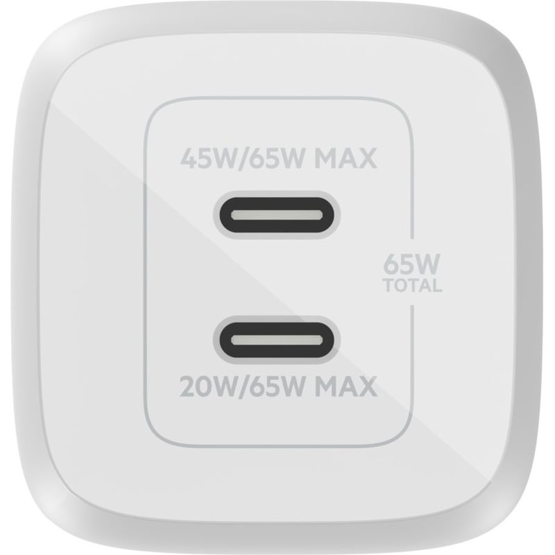 Belkin BoostCharge Pro Dual USB-C GaN Wall Charger with PPS 65W Laptop Chromebook Charging - Power Adapter - Thumbnail 2