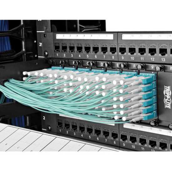 Eaton Tripp Lite Series MTP/MPO Fan-out Cable with Push/Pull Tab Connectors, MTP/MPO to 4xLC, 40GbE, 40GBASE-SR4,OM3 Plenum-rated - Aqua, 3M (9.84 ft.) - Thumbnail 5