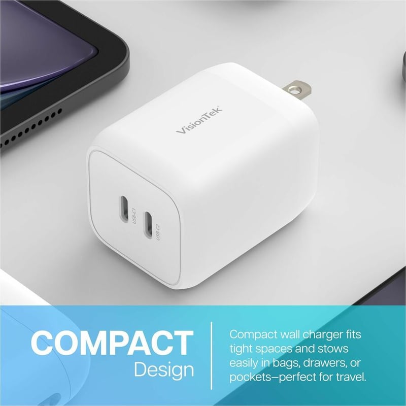 VisionTek 65W GaN II Power Adapter - 2 Port - Thumbnail 2