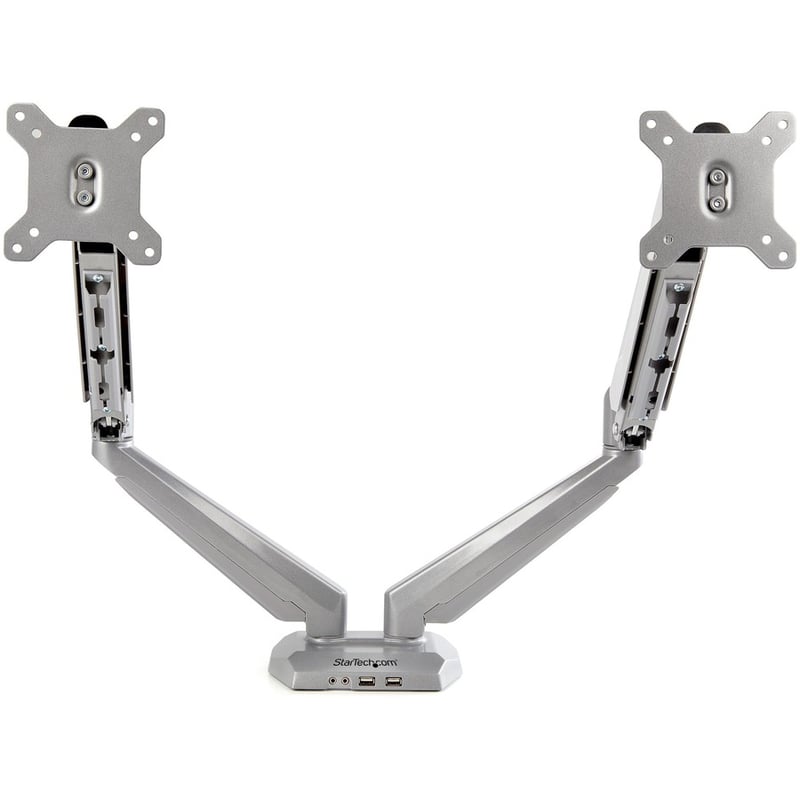 StarTech.com Desk Mount Dual Monitor Arm with USB & 3.5mm Audio, Desk Clamp Ergonomic VESA Mount for up to 32" (17.6lb/8kg) Displays - Thumbnail 3