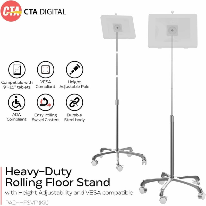 CTA Digital VESA-Compatible Heavy-Duty Height-Adjustable Rolling Floor Stand - Thumbnail 2