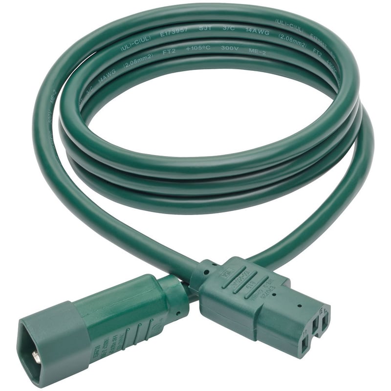 Eaton Tripp Lite Series Power Cord C14 to C15 - Heavy-Duty, 15A, 250V, 14 AWG, 6 ft. (1.83 m), Green - Thumbnail 2