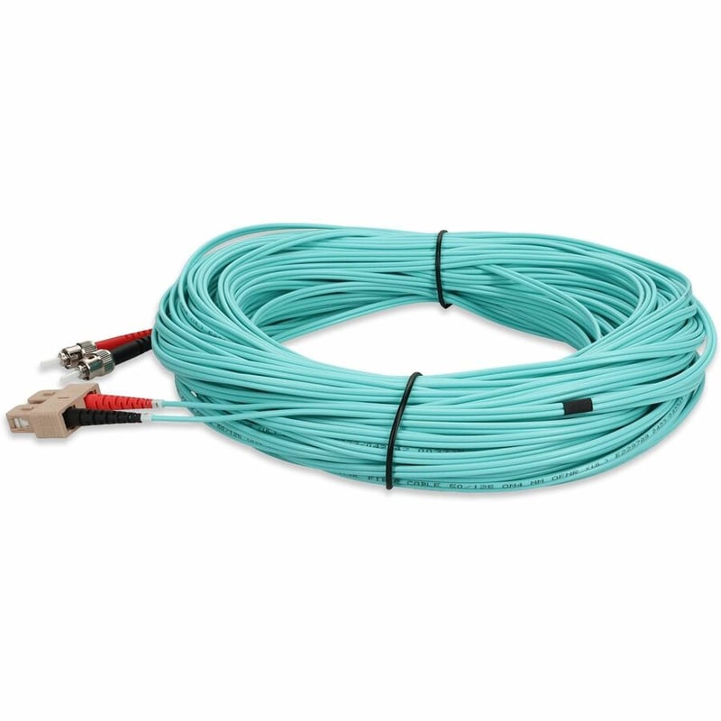 AddOn 30m ST to SC Aqua OM3 Duplex OFNR (Riser-Rated) Fiber Patch Cable - Thumbnail 2