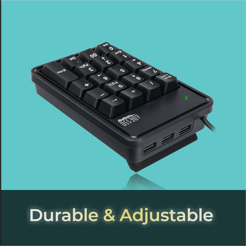 Adesso 19-Key Mechanical Keypad with 3-Port USB Hub - Thumbnail 2