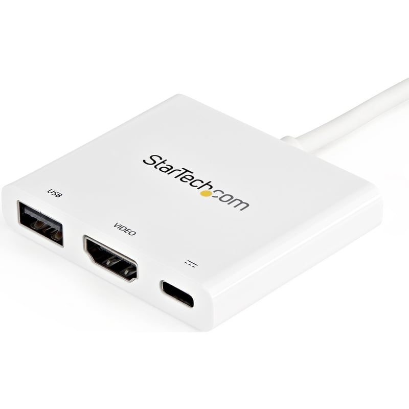 StarTech.com USB C Multiport Adapter with HDMI 4K & 1x USB 3.0 - PD - Mac & Windows - White USB Type C All in One Video Adapter - Thumbnail 2