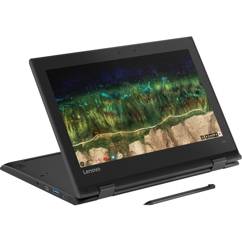 Lenovo 500e Chromebook 2nd Gen 81MC005AUS 11.6" Touchscreen Convertible 2 in 1 Chromebook - HD - 1366 x 768 - Intel Celeron N4120 Quad-core (4 Core) 1.10 GHz - 4 GB Total RAM - 32 GB Flash Memory - Black - Thumbnail 1