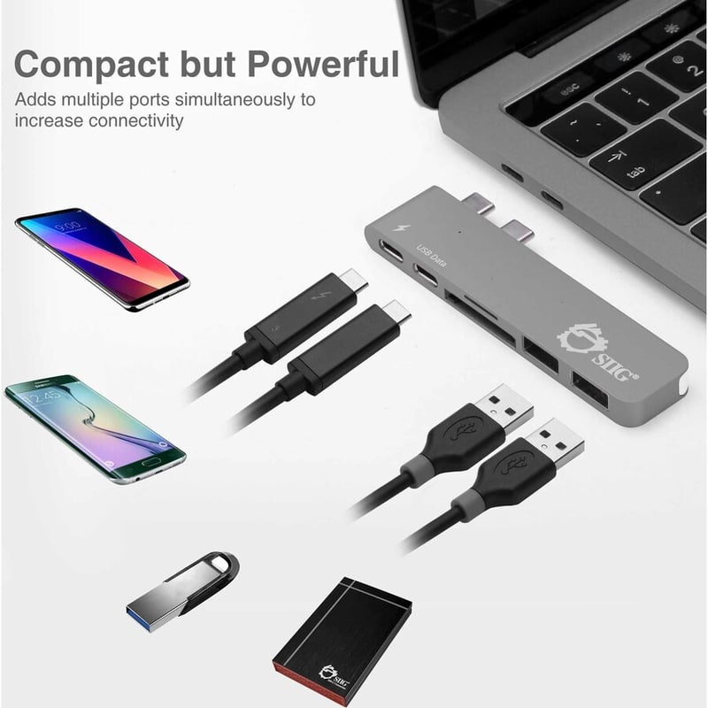 SIIG Thunderbolt 3 USB-C Hub with Card Reader & PD Adapter - Space Gray - Thumbnail 2