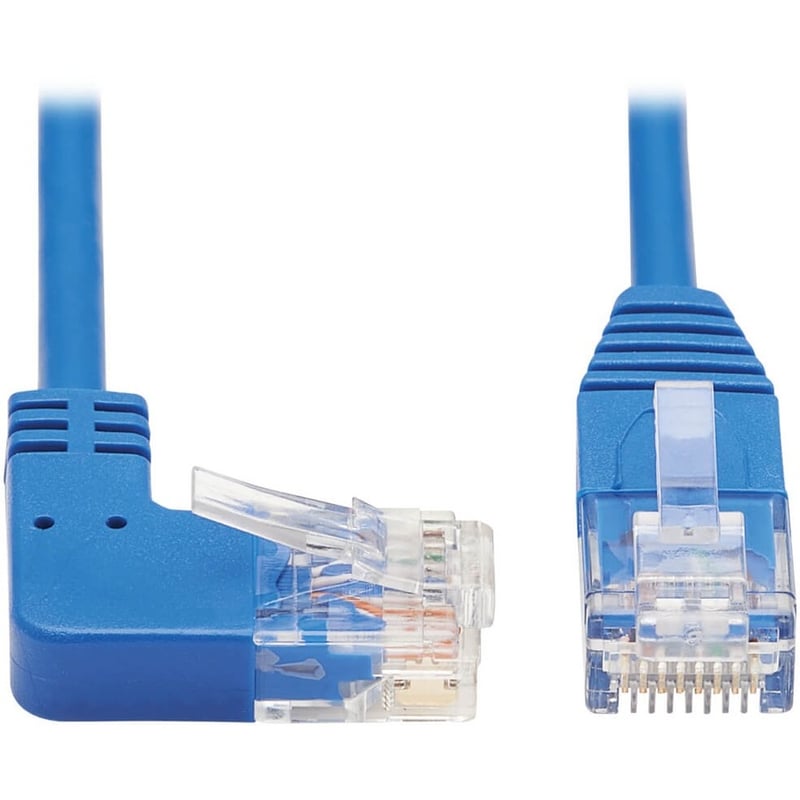 Eaton Tripp Lite Series Right-Angle Cat6 Gigabit Molded Slim UTP Ethernet Cable (RJ45 Right-Angle M to RJ45 M), Blue, 3 ft. (0.91 m) - Thumbnail 1