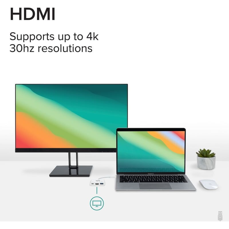 Plugable USB C to HDMI Multiport Adapter, 3-in-1 USB C Hub with 4K HDMI Output, USB 3.0 and USB-C Charging Port - Thumbnail 3