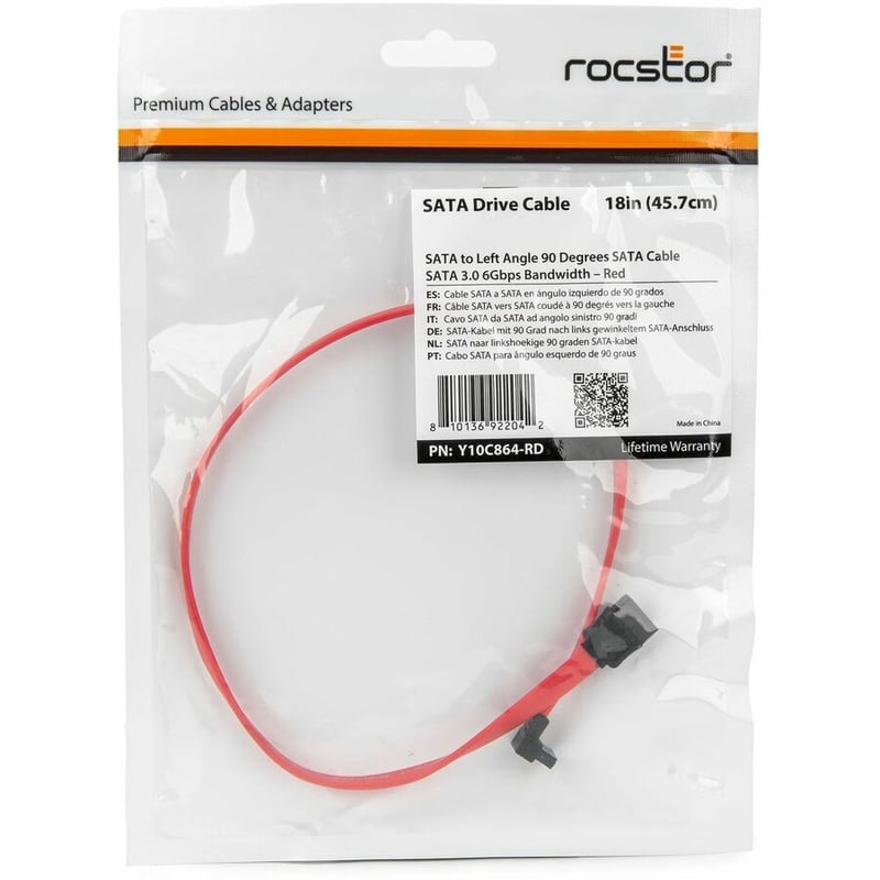 18IN (46CM) SATA TO RIGHT ANGLE SATA 3.0 6GBPS BANDWIDTH F/F- RED - Thumbnail 5