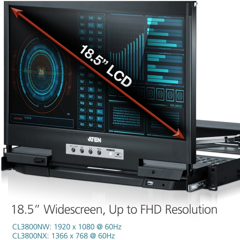 ATEN CL3800 LCD KVM Console with Standard Rack Mount Kit-TAA Compliant - Thumbnail 3