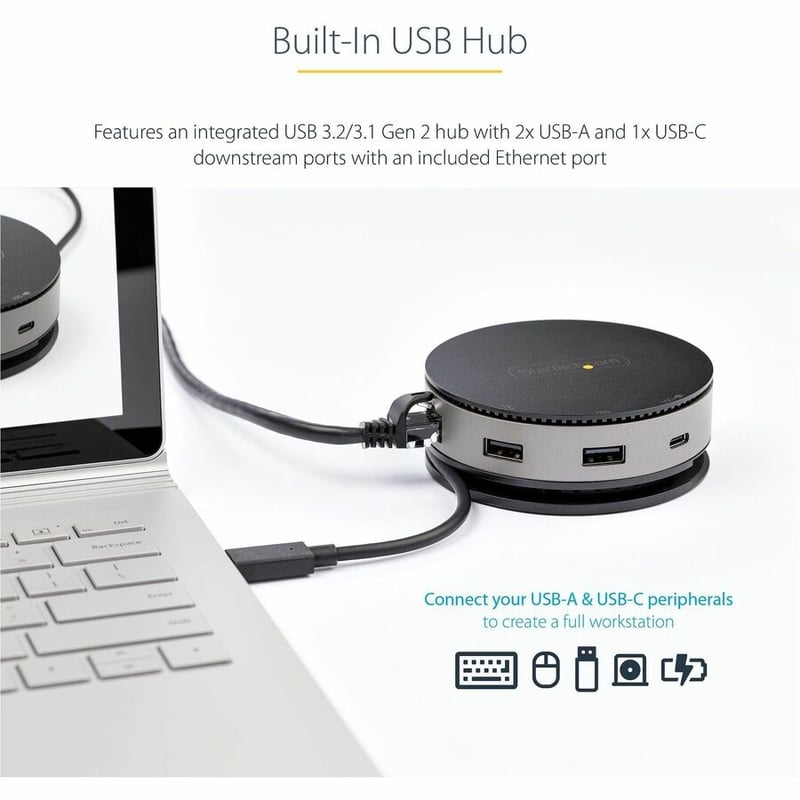 StarTech.com USB C Multiport Adapter - USB Type-C 10Gbps Mini Dock 4K 60Hz HDMI/DisplayPort/1080p VGA - 75W PD Passthrough, USB Hub & GbE - Thumbnail 4