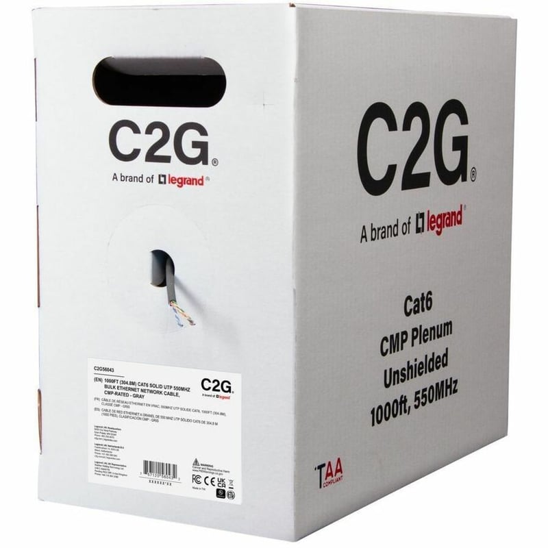 C2G BULK CAT6 UTP CMP TAA GRAY C2G 1000FT CAT6 ETHERNET CABLE CMP - Thumbnail 2