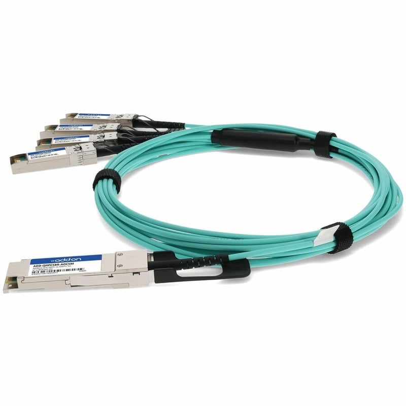AddOn HP® JG325B to Brocade® (Formerly) 10G-SFPP-SR Compatible TAA Compliant 40GBase-AOC QSFP+ to 4xSFP+ Active Optical Cable (850nm, MMF, 5m) - Thumbnail 2