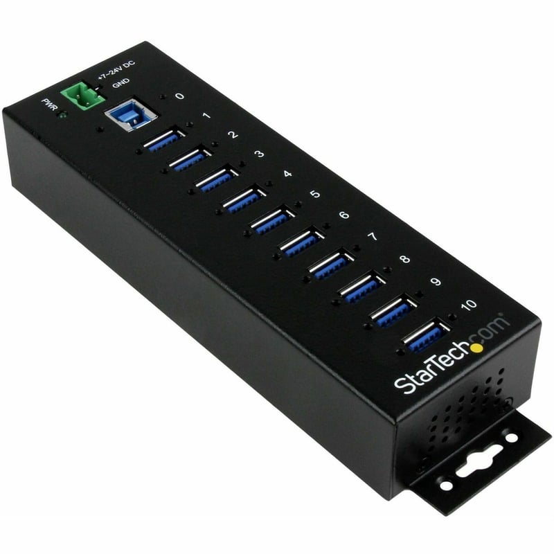 StarTech.com 10 Port Industrial USB 3.0 Hub - ESD and Surge Protection - DIN Rail or Surface-Mountable Metal Housing - Thumbnail 1