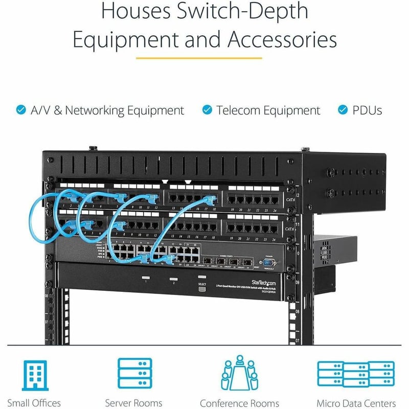 StarTech.com 2-Post 12U Heavy-Duty Wall Mount Network Rack, 19" Open Frame Server Rack with Adjustable Depth, Data Rack for IT Equipment~ - Thumbnail 2
