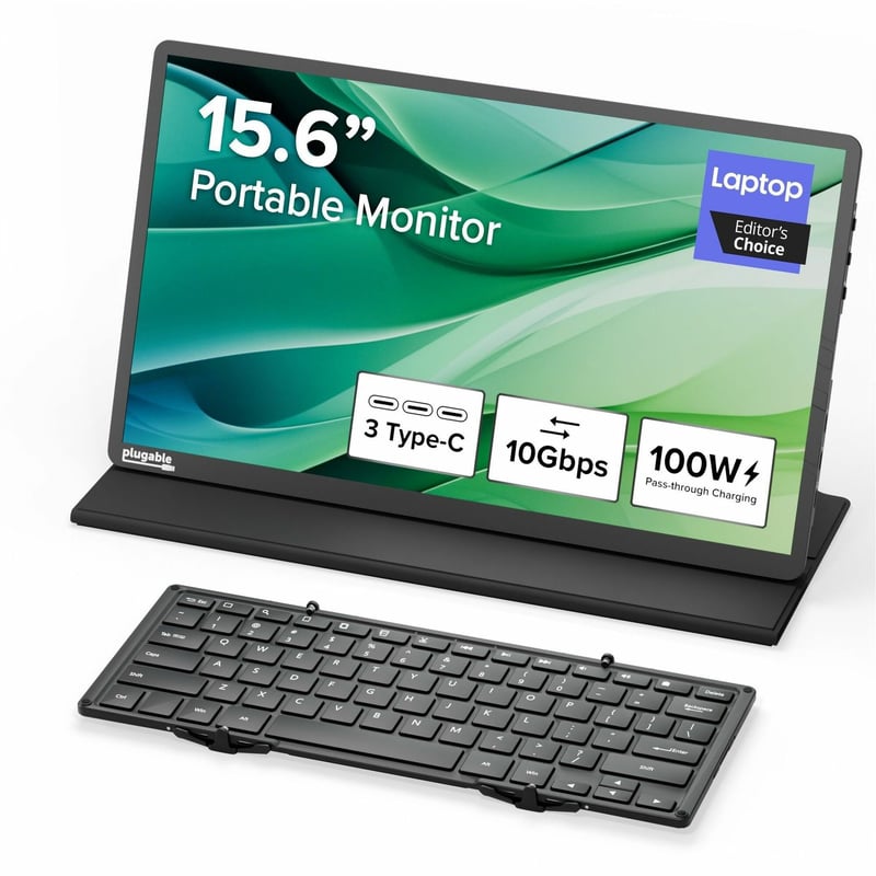 Plugable's award winning portable monitor (USBC-PDMON) and portable keyboard (BT-KEY3XL) bundle - Thumbnail 1