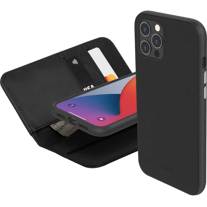 Moshi Overture Carrying Case (Wallet) Apple iPhone 12 Pro Max Smartphone - Jet Black - Thumbnail 2