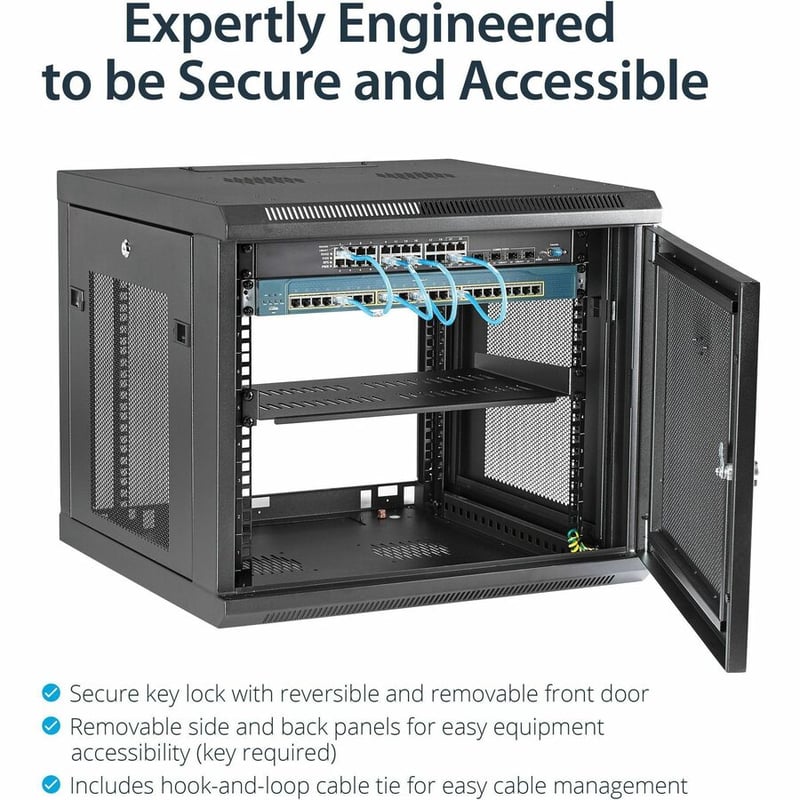 StarTech.com 4-Post 9U Wall Mount Network Cabinet, 19" Wall-Mounted Server Rack for Data / Computer Equipment, Small IT Rack Enclosure - Thumbnail 3