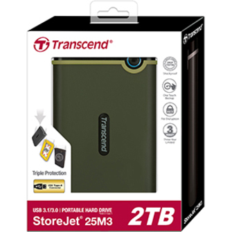 Transcend StoreJet 25M3 TS-1TSJ25M3G 1 TB Portable Hard Drive - 2.5" External - Military Green - Thumbnail 2