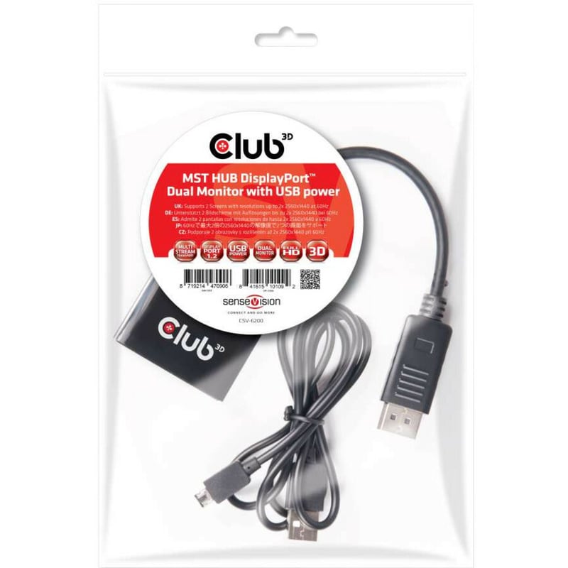Club 3D Multi Stream Transport (MST) Hub DisplayPort 1.2 Dual Monitor USB Powered - Thumbnail 5