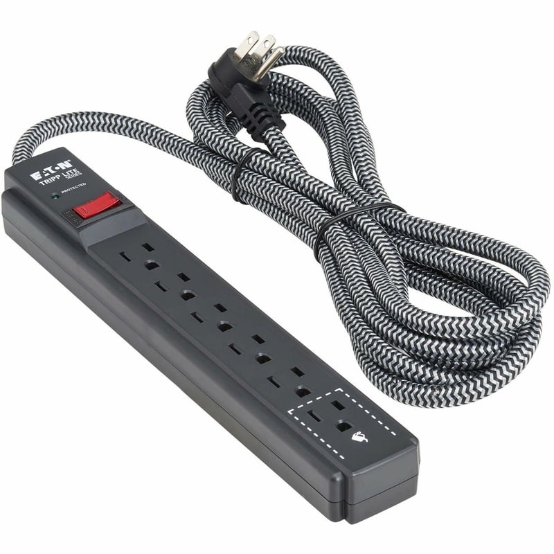 6-OUTLET SURGE PROTECTOR 5-15R 1200 J 10FT 3M BRAIDED CORD BLACK - Thumbnail 1