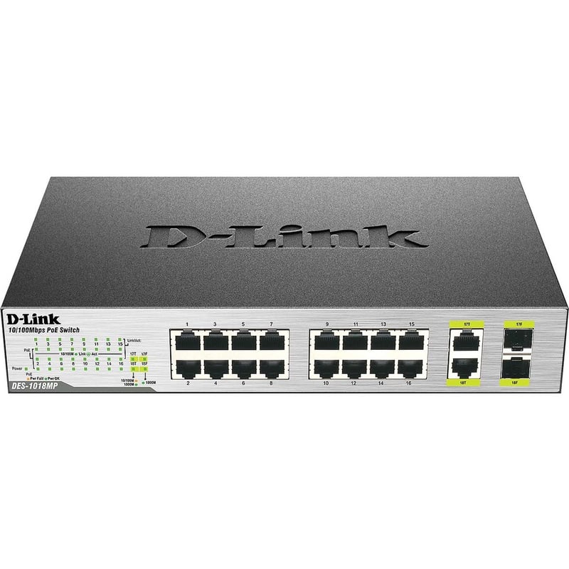 D-Link DES-1018MP 18-Port 10/100 Unmanaged PoE Switch Including 2 1000BASE-T/SFP Combo Ports - Thumbnail 1