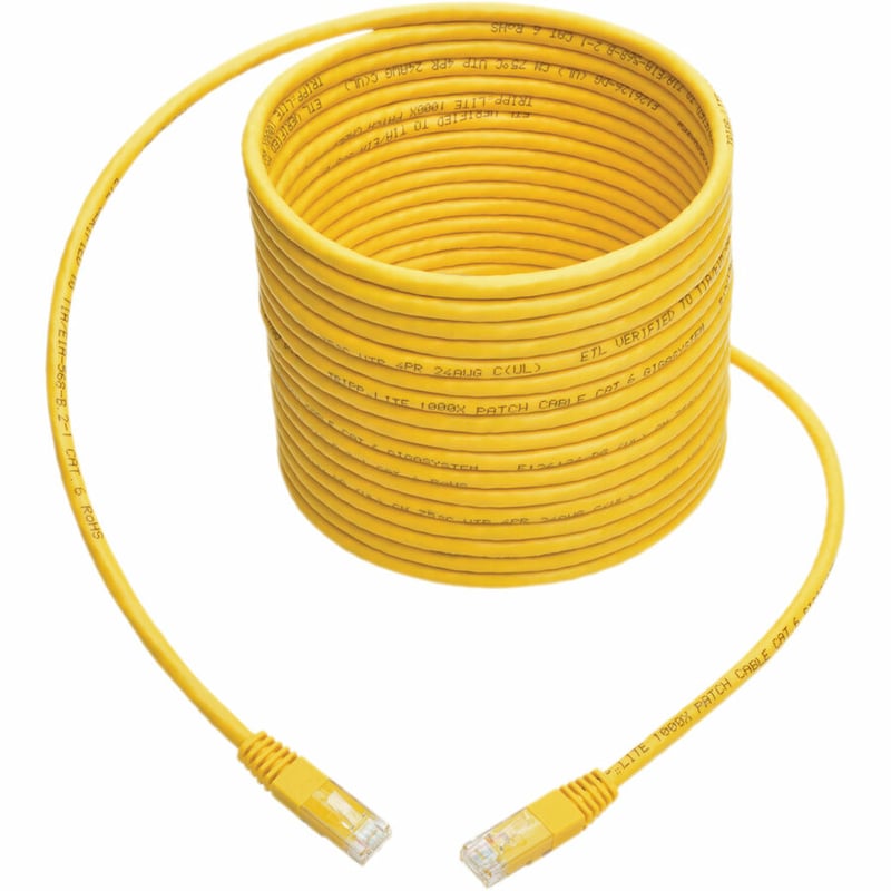 Eaton Tripp Lite Series Cat6 Gigabit Molded (UTP) Ethernet Cable (RJ45 M/M), PoE, Yellow, 20 ft. (6.09 m) - Thumbnail 2