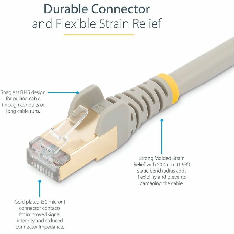 StarTech.com 1ft CAT6a Ethernet Cable - 10 Gigabit Category 6a Shielded Snagless 100W PoE Patch Cord - 10GbE Gray UL Certified Wiring/TIA - Thumbnail 3