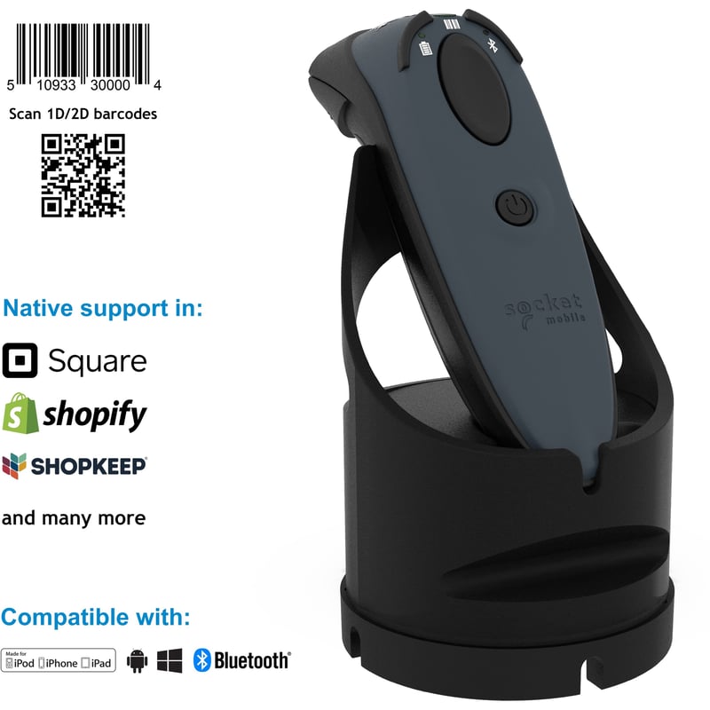 Socket Mobile DuraScan D740, Universal Barcode Scanner, Gray & Charging Dock - Thumbnail 1