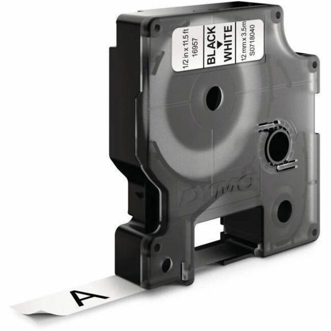 DYMO D1 TAPE, BLACK PRINT/ WHITE FABRIC, 1/2IN X 11 1/2FT - Thumbnail 1