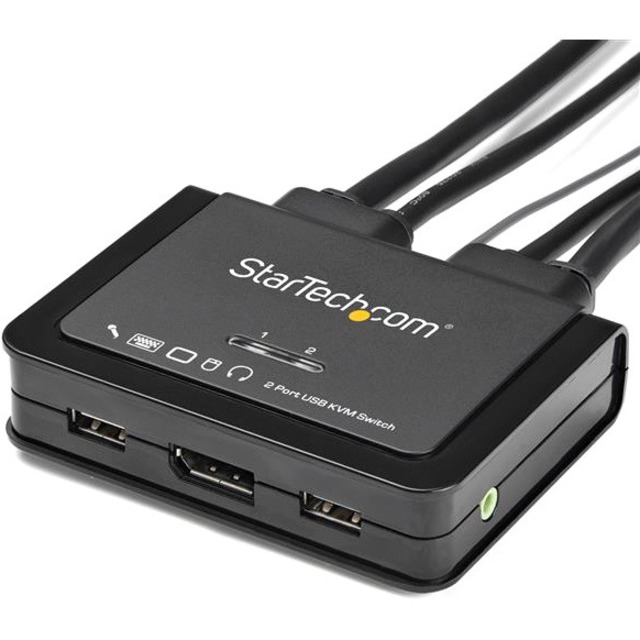 StarTech.com 2 Port DisplayPort KVM Switch - 4K 60Hz - UHD DP 1.2 USB KVM Switch w/ 4ft Cables & Audio - Bus Powered & Remote Switching - Thumbnail 5