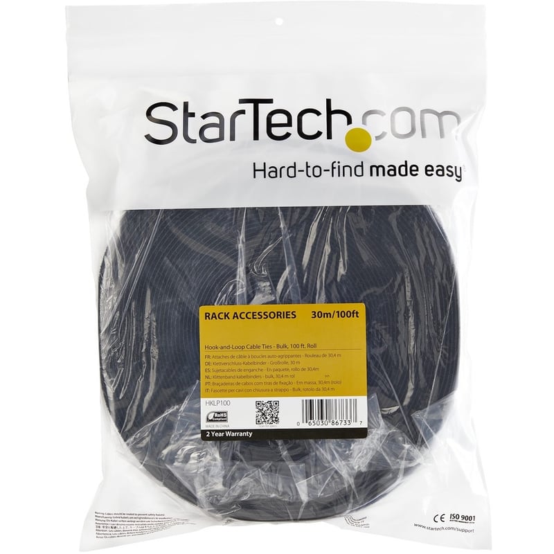 StarTech.com Hook-and-Loop Cable Management Tie - 100 ft. Bulk Roll - Black - Cut-to-Size Cable Wrap / Straps - Thumbnail 4