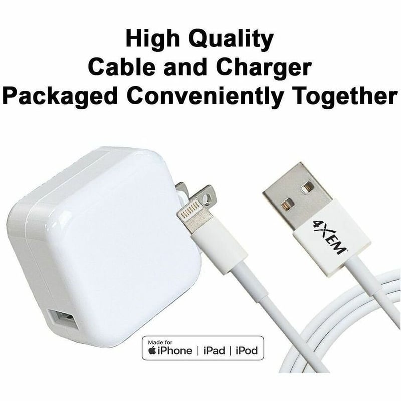 4XEM iPad Charging Kit - 3FT Lightning 8Pin Cable with 12W iPad wall charger - MFi Certified - Thumbnail 5