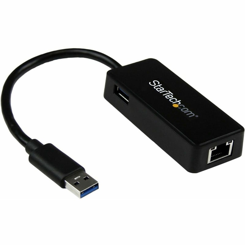 StarTech.com USB 3.0 to Gigabit Ethernet Adapter NIC w/ USB Port - Black - Thumbnail 1