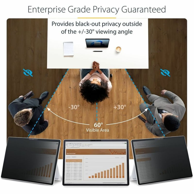 StarTech.com 4-Way Privacy Screen For 13-inch Surface Pro 8/9/X Laptop, For Portrait/Landscape, Touch-Enabled, +/- 30 Deg. View, Matte - Thumbnail 2