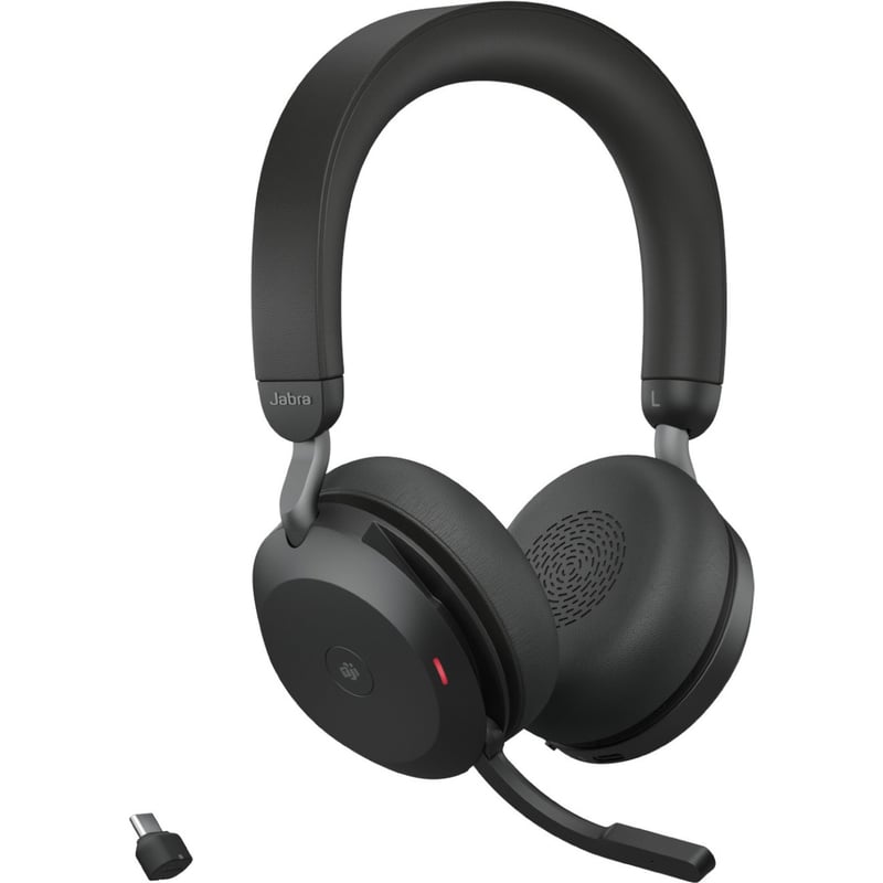 Jabra Evolve2 75 Wireless On-ear Stereo Headset - USB-C - For MS Teams - Black - Binaural - Ear-cup - 3000 cm - Bluetooth - 20 Hz to 20 kHz - MEMS Technology Microphone - Noise Cancelling - Thumbnail 1