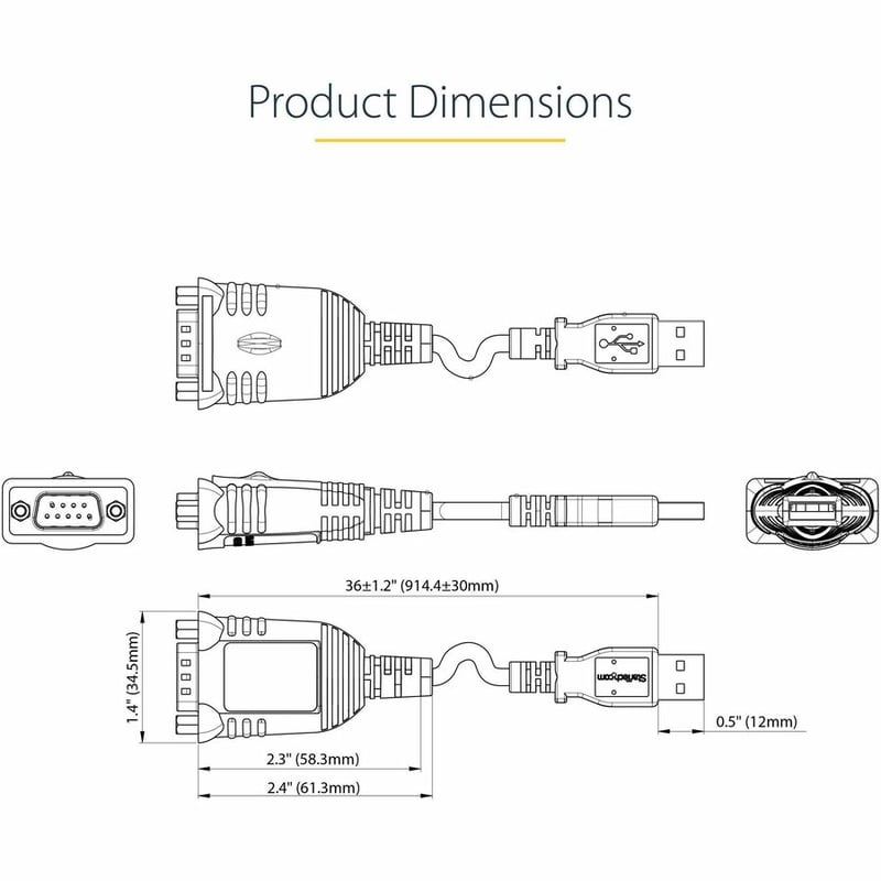 StarTech.com 3ft (1m) USB to Serial Cable, DB9 Male RS232 to USB Converter, USB to Serial Adapter, COM Port Adapter with Prolific IC - Thumbnail 3
