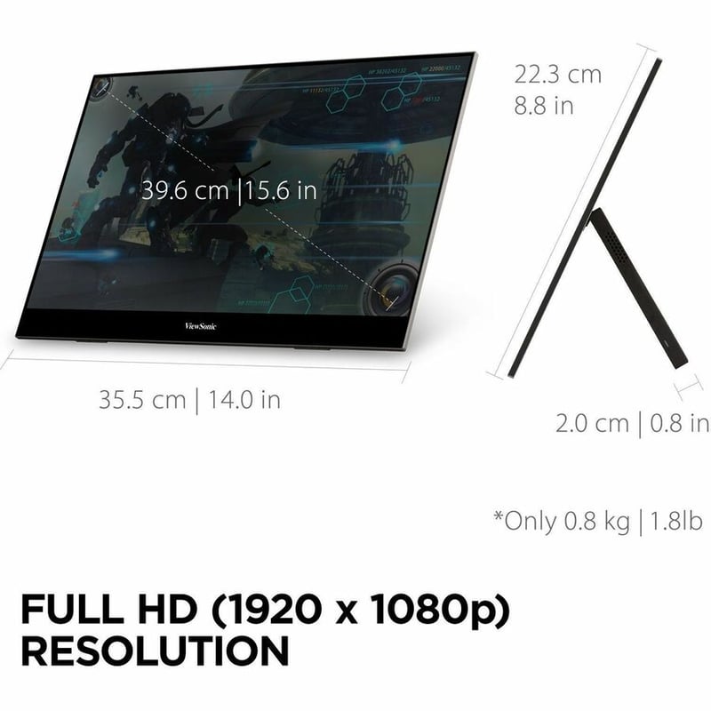 ViewSonic VX1655 - 15.6" 1080p Portable IPS Monitor with 60W USB C, mini HDMI - 250 cd/m - Thumbnail 3
