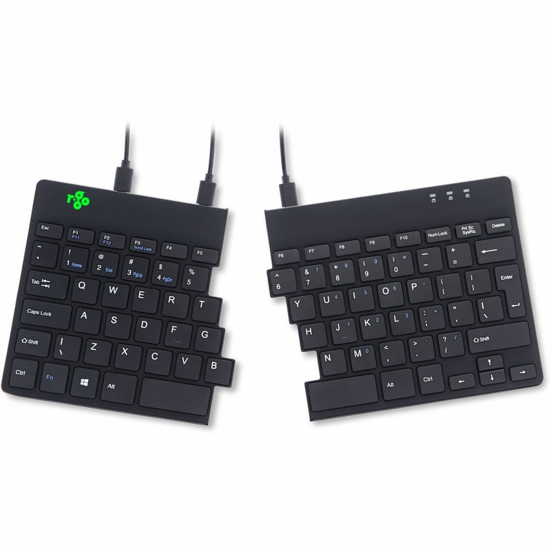 R-GO ERGONOMIC KEYBOARD, SPLIT KEYBOARD WITH BREAK LIGHT, QWERTY (US), BLACK, WI - Thumbnail 1
