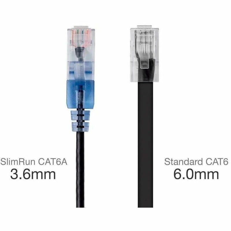 MONOPRICE CAT6A 1FT BLACK PATCH CABLE_ UTP_ 30AWG_ 10G_ PURE BARE COPPER_ SNAGLE - Thumbnail 3