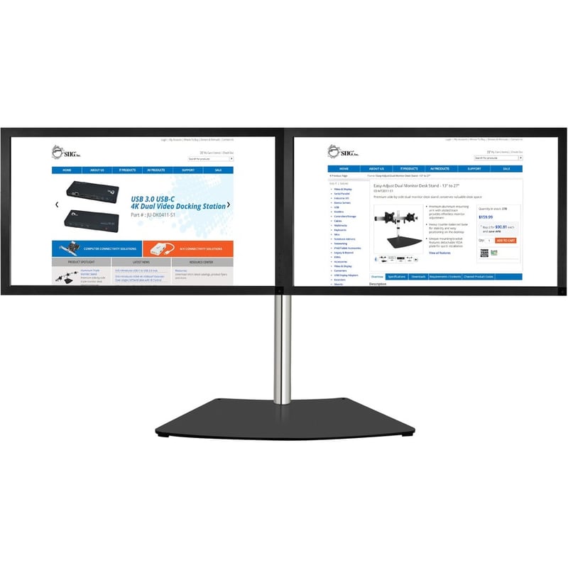 SIIG Easy-Adjust Dual Monitor Desk Stand - 13" to 27" - Thumbnail 5