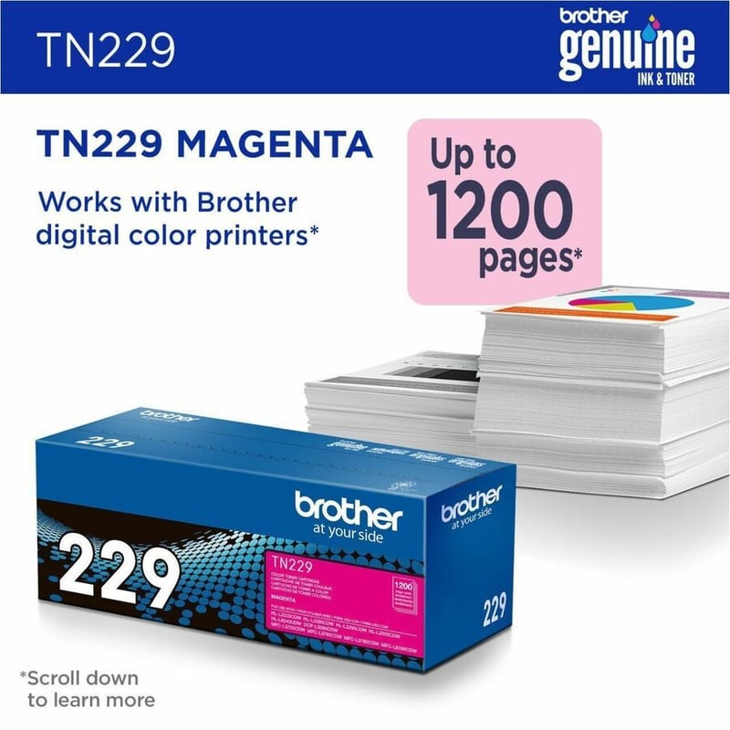 Brother Genuine TN229M Standard Yield Magenta Toner Cartridge - Thumbnail 2