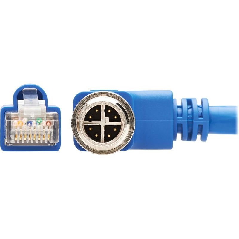Eaton Tripp Lite Series M12 X-Code Cat6a 10G F/UTP CMR-LP Shielded Ethernet Cable (Right-Angle M12 M/RJ45 M), IP68, PoE, Blue, 5 m (16.4 ft.) - Thumbnail 2