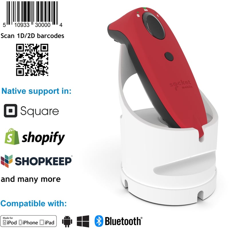 Socket Mobile SocketScan® S740, Universal Barcode Scanner, Red & White Dock - Thumbnail 1